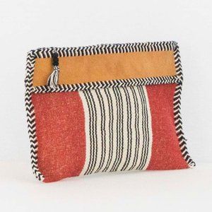 Clutch with zipper jute cotton
